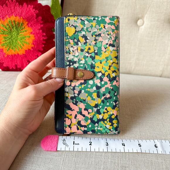 Fossil Emma Navy Green Yellow Pink Floral Wallet - Picture 5 of 9